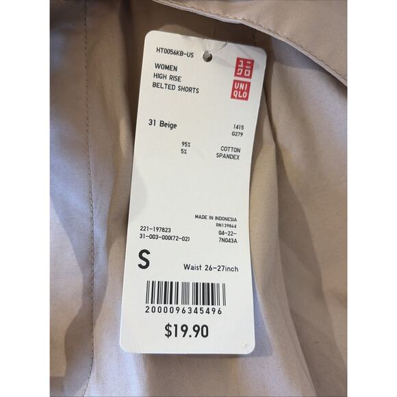 Uniqlo Beige HIgh Rise Belted Cotton Spandex Pull On Shorts Womens Small NEW NWT - Picture 6 of 7